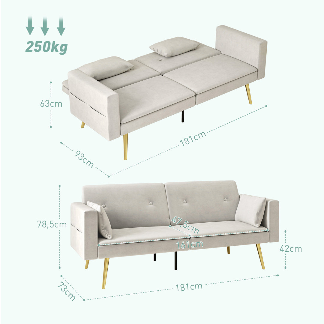 2-Personers sovesofa, justerbar ryglæn, bløde hynder, fløjlsbetræk, til stue, gæsteværelse, beige