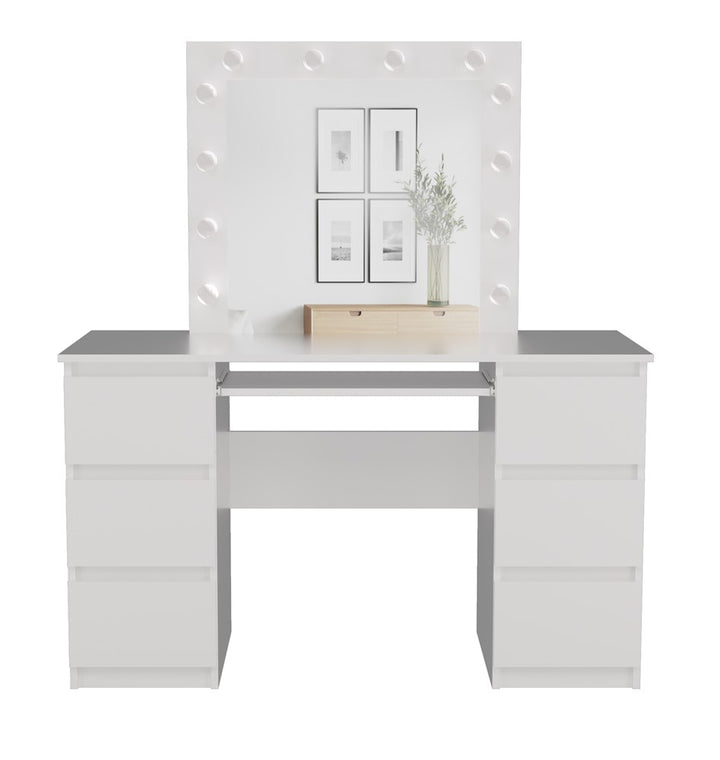 Elegant sminkebord med spejl og LED-belysning, hvid
