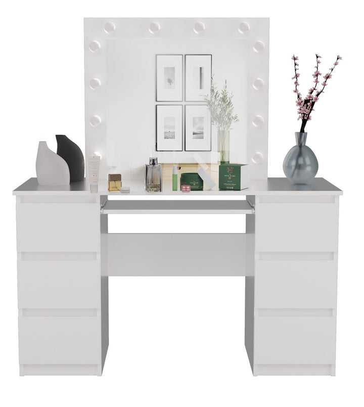 Elegant sminkebord med spejl og LED-belysning, hvid