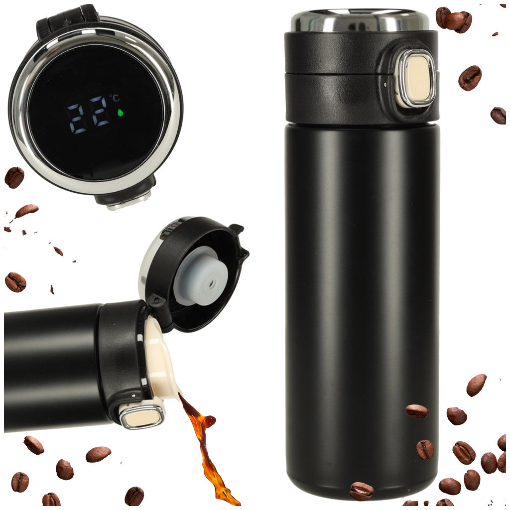 LED termokande med mundstykke, sort, 420 ml