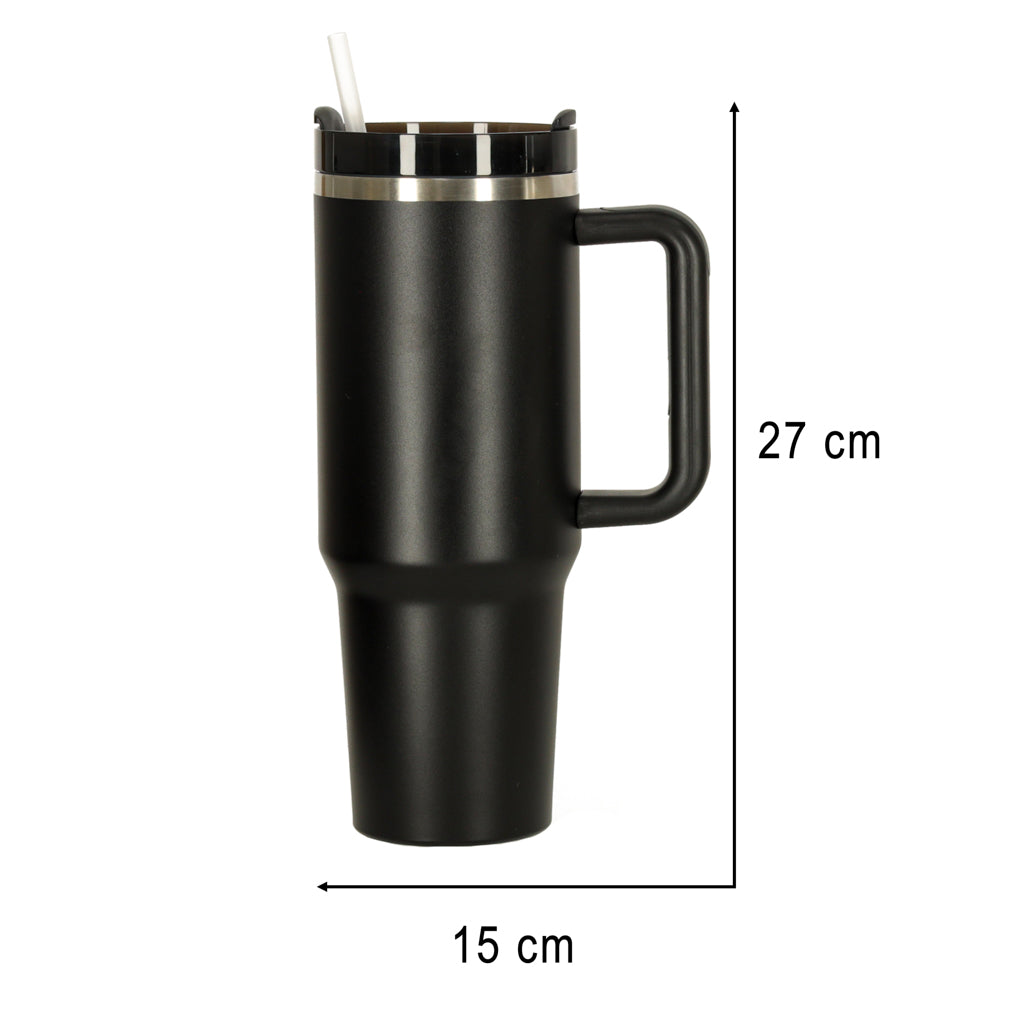 Termokrus med sugerør og hank termokande 1200ml sort