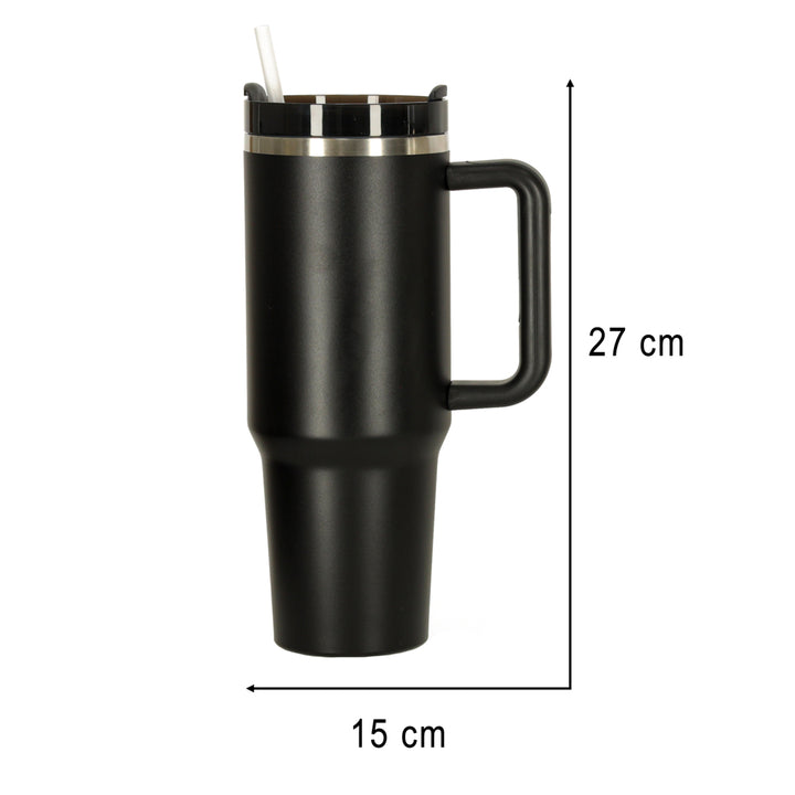 Termokrus med sugerør og hank termokande 1200ml sort