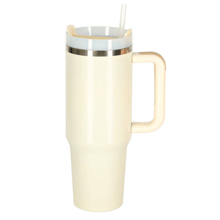 Termokrus med sugerør og hank termokande 1200ml creme
