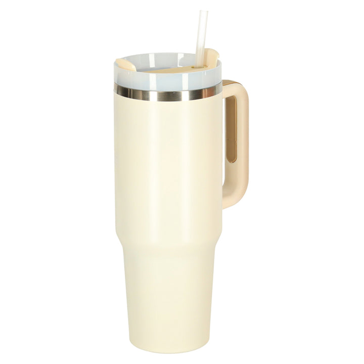 Termokrus med sugerør og hank termokande 1200ml creme