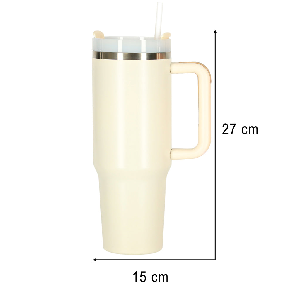 Termokrus med sugerør og hank termokande 1200ml creme