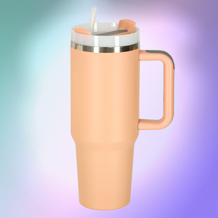 Termokrus med sugerør og hank termokande 1200ml pudderrosa