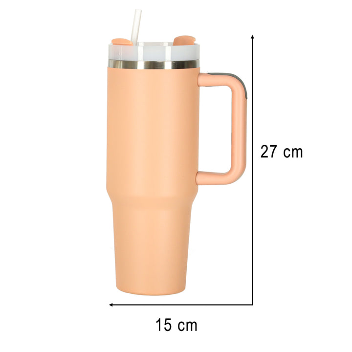 Termokrus med sugerør og hank termokande 1200ml pudderrosa