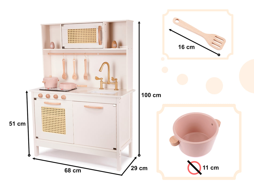 MDF retro trækøkken til børn med BOHO-tilbehør
