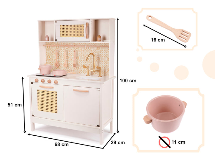 MDF retro trækøkken til børn med BOHO-tilbehør