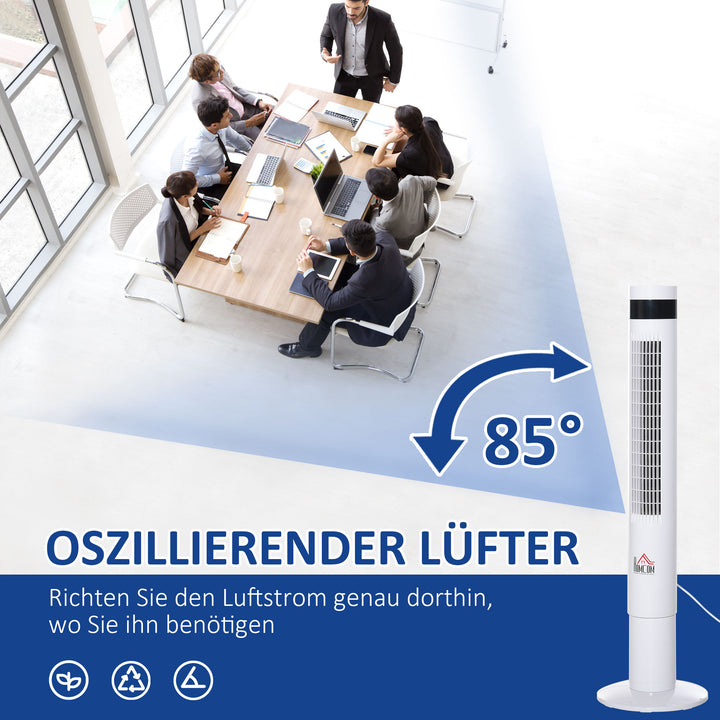 Tårnventilator, piedestalventilator med 3 hastighedsindstillinger, fjernbetjening, 50W ventilator med 12-timers timer, LCD-display, 85° oscillation, til soveværelser, hvid
