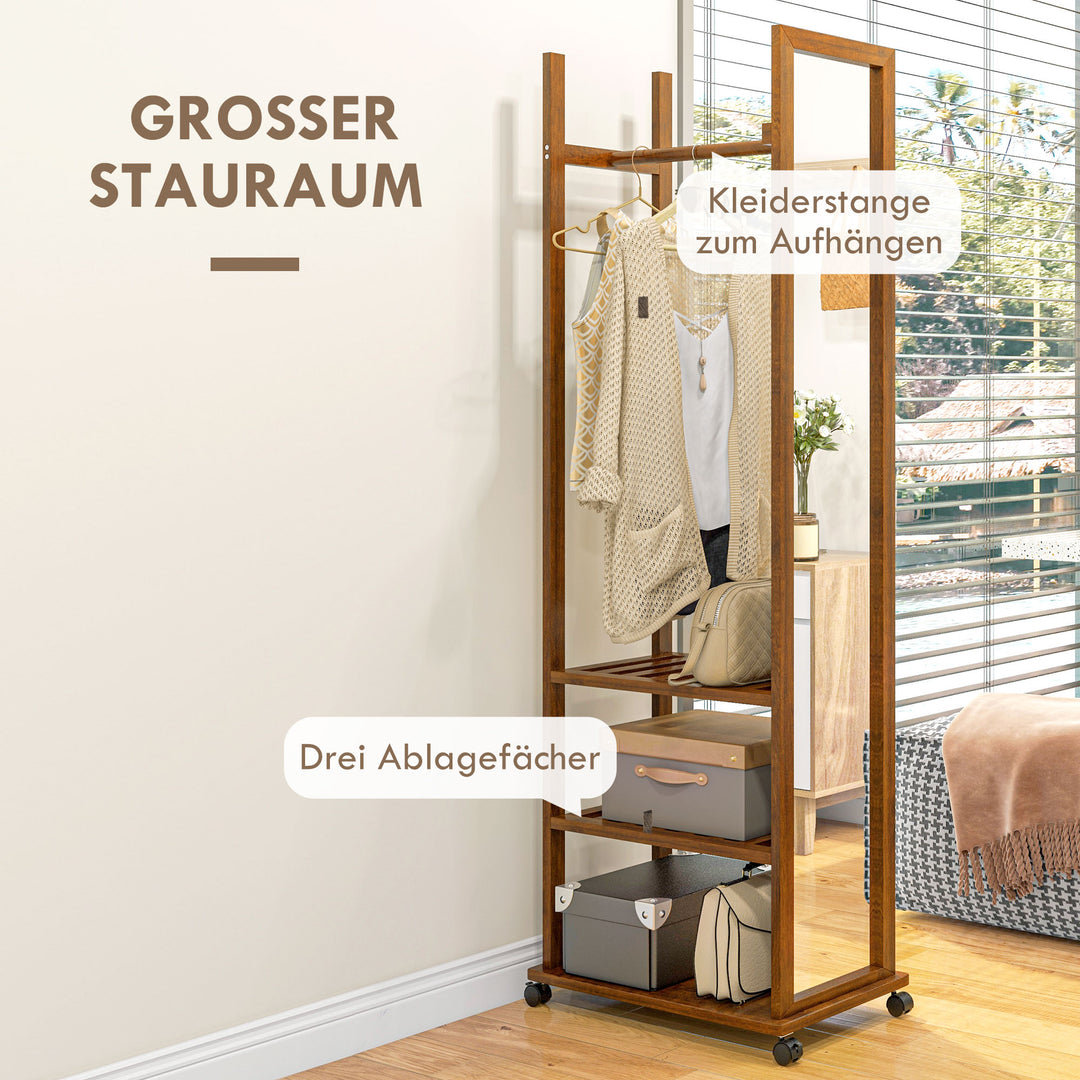 2-I-1 spejlgarderobe i fuld længde, 1 garderobestang, 3 hylder, 35,8 x 59,8 x 170 cm, naturfarvet