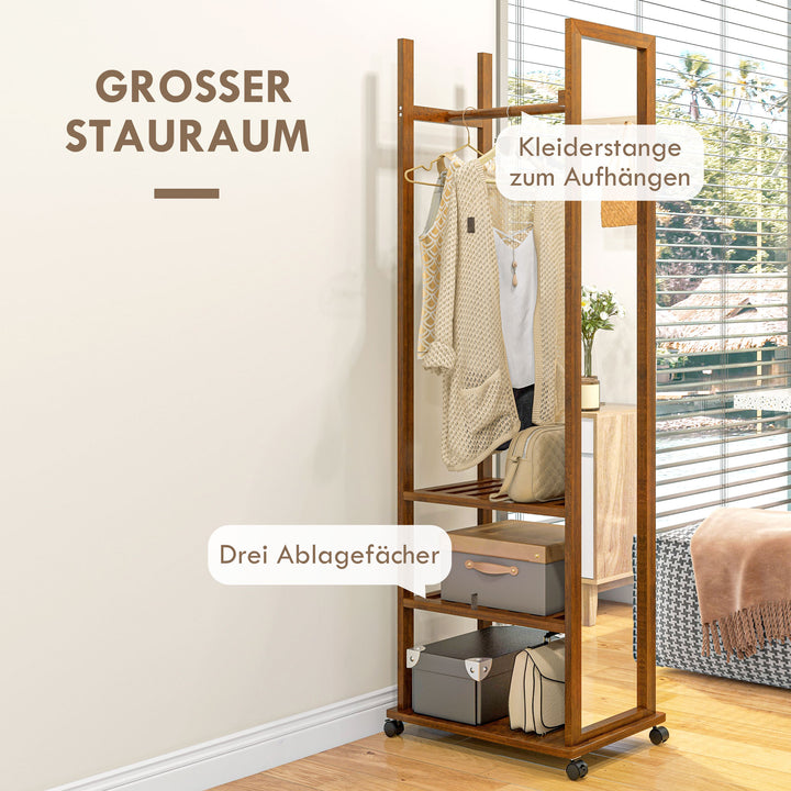 2-I-1 spejlgarderobe i fuld længde, 1 garderobestang, 3 hylder, 35,8 x 59,8 x 170 cm, naturfarvet