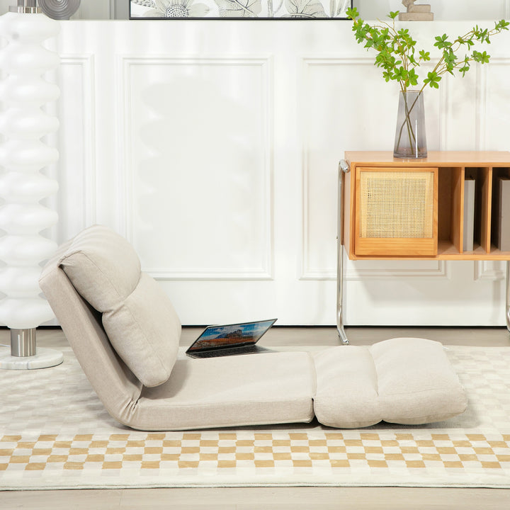 Sækkestol med sengefunktion, foldbar ryglæn, op til 120 kg, 70 x 72 x 56 cm, beige