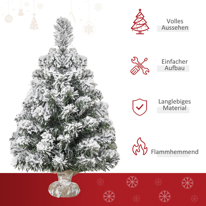 Mini kunstigt juletræ 60 cm kunstigt grantræ med sne, 67 spidser cementbase til indendørs kontor
