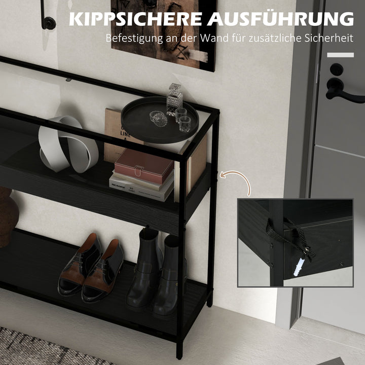 Konsolbord med 2 hylder, entrebord, entrekonsol, sort