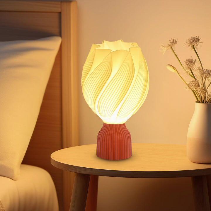 3D-printet lampe med kronbladsformer, plastik, energieffektiv, hvid
