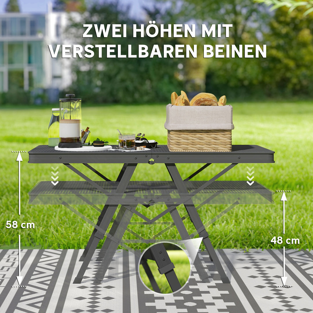Campingbord højdejusterbart klapbord med metalgitter, foldbart lavet af aluminium