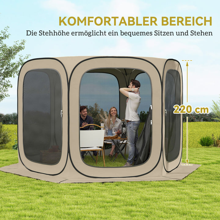 Pop-up campingtelt, bærbart, upf50+ beskyttelse, netsider, ståltråd, khaki