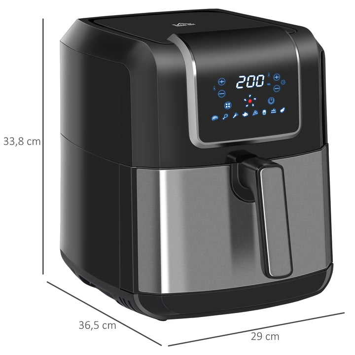 Varmluftfrituregryde 6,5 l 1700w med 8 menuer led-display non-stick kurv til sund oliefri fedtfattig madlavning sort 36,5 x 29 x 33,8 cm