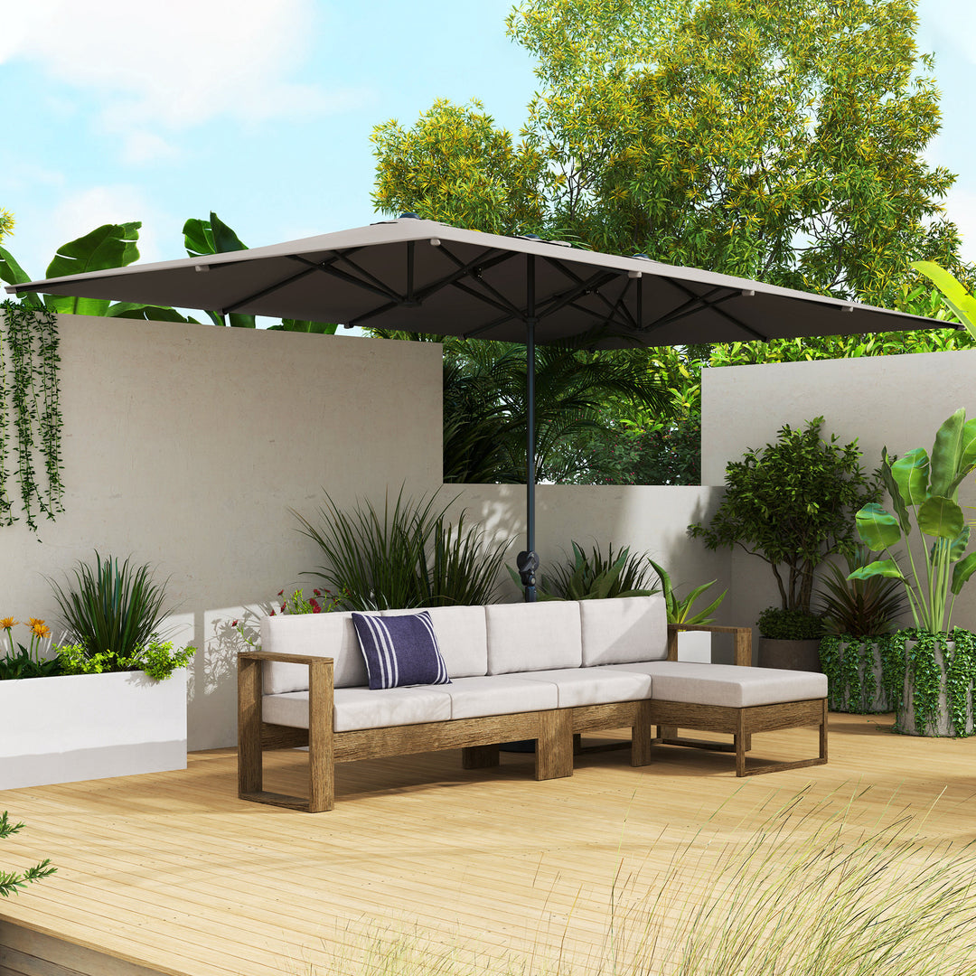 Dobbeltsidet paraply, 451 x 264 cm parasol med håndsving, 12 metalribber, aluminiumsstang, mørkegrå