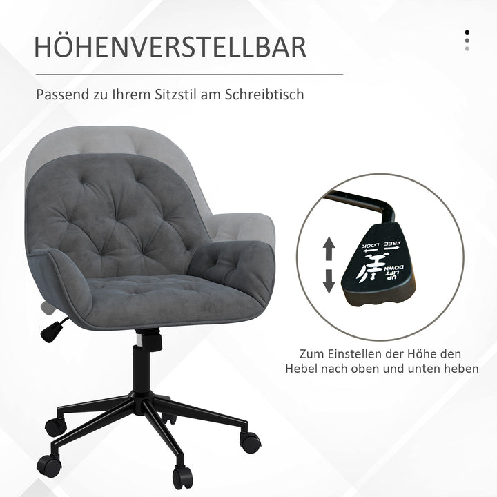 Kontorstol, skrivebordsstol, computerstol, højdejusterbar, fløjlslook, grå