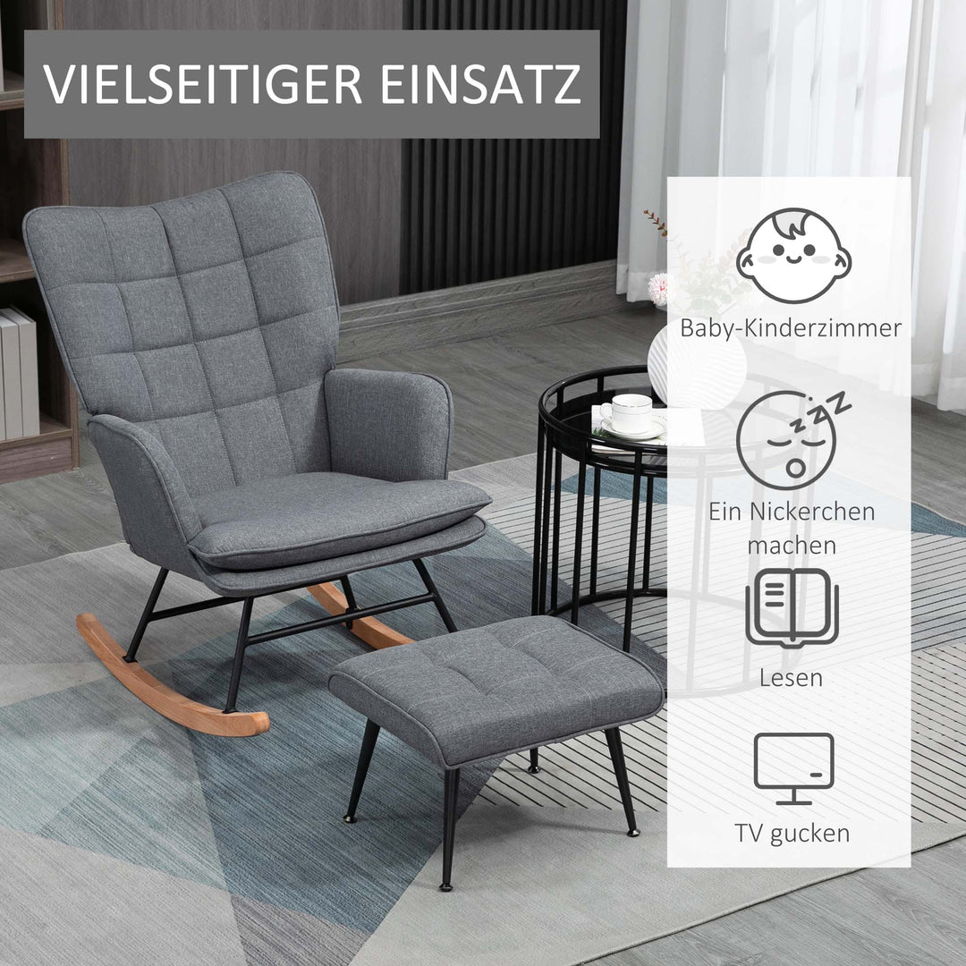 Gyngestol med skammel, komfortabel, op til 130 kg, hørlook, 64 x 89 x 90 cm, grå