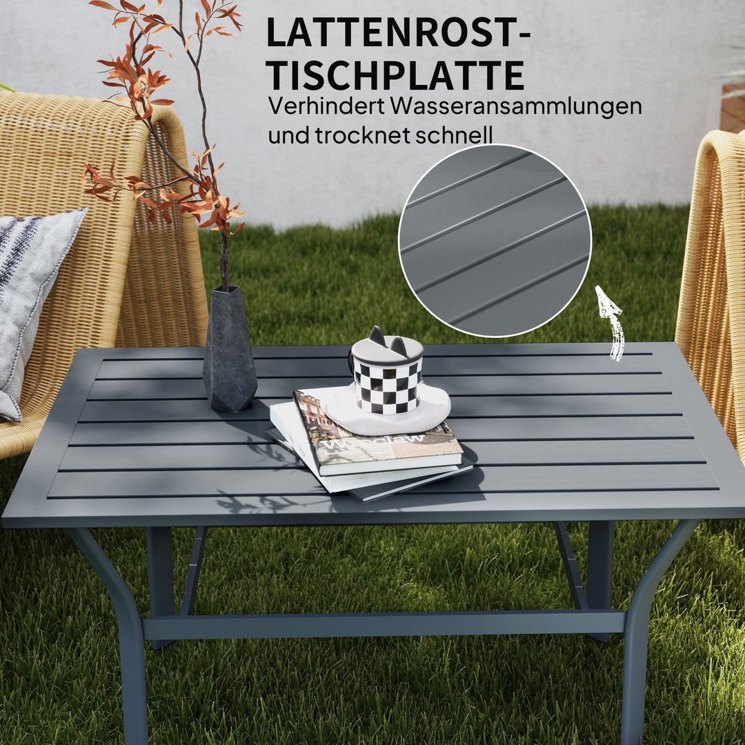 Sidebord metal balkonbord med lameldesign vejrbestandigt sofabord havebord 91,5 x 55 x 45 cm mørkegrå