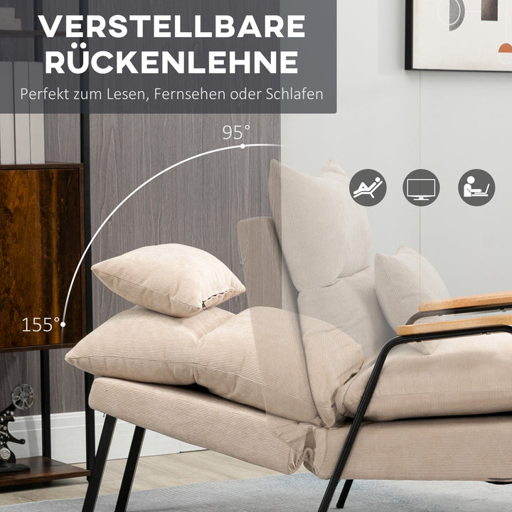Polstret lænestol med fodskammel, lænestol med hvilefunktion, polstret lænestol, hynde, tv-lænestol, 68 x 91,5 x 88 cm, beige