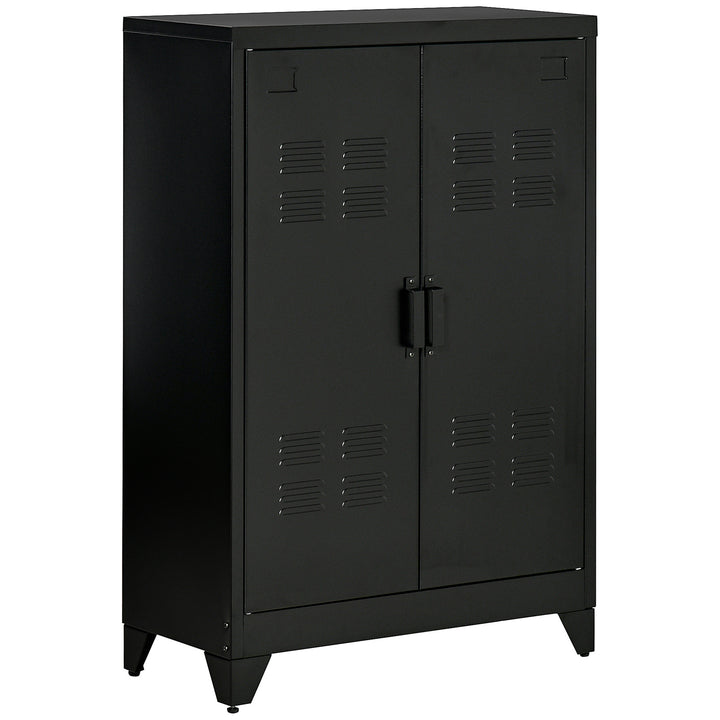 Arkivskab metalskab multifunktionelt skab med magnetisk lameller dobbeltdør justerbar hylde kontorskab opbevaringsskab til hjemmekontor stue 75 x 33 x 110 cm sort