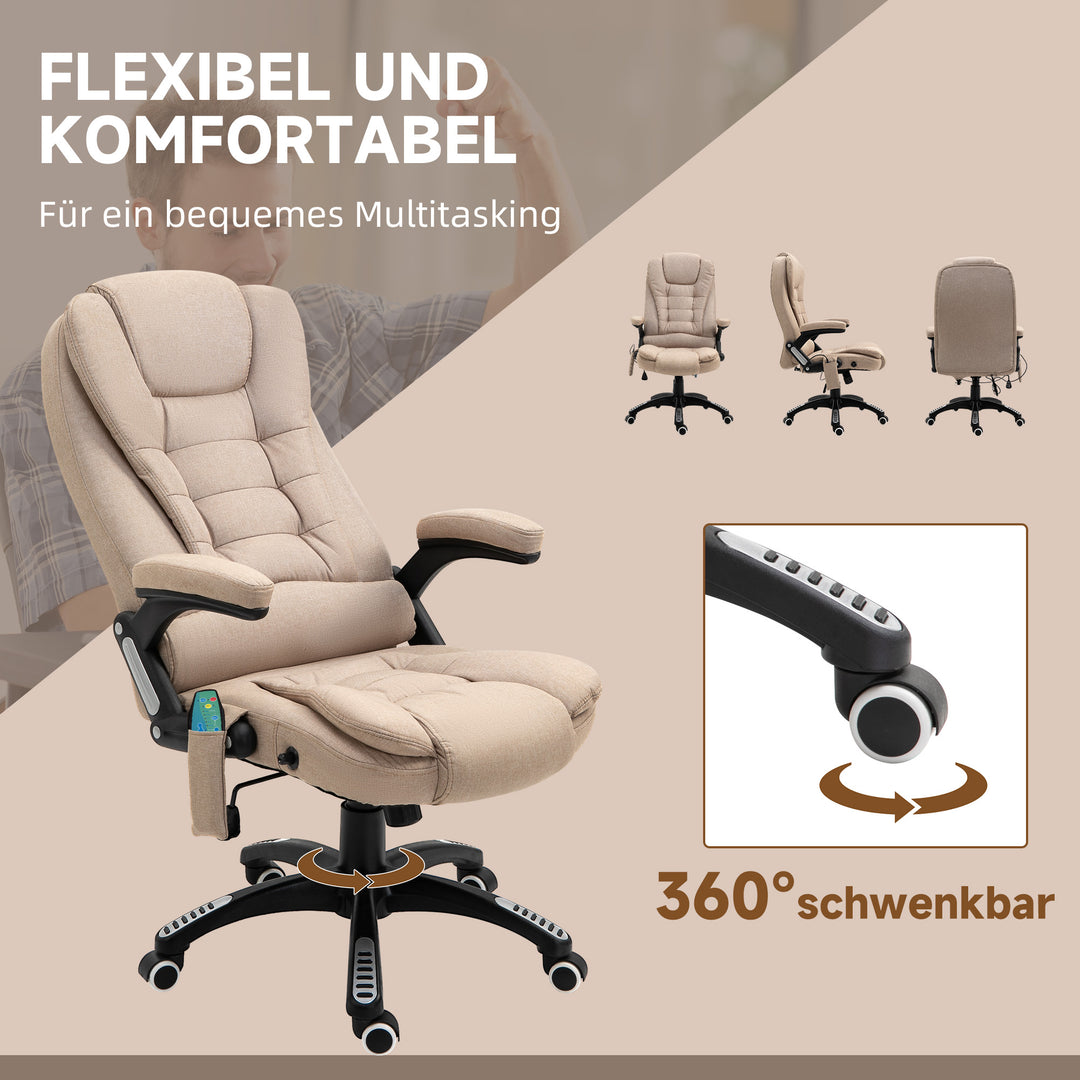 Massagestol med varmefunktion, ergonomisk skrivebordsstol, højdejusterbar, 68l x 72b x 110-120 cm, brun
