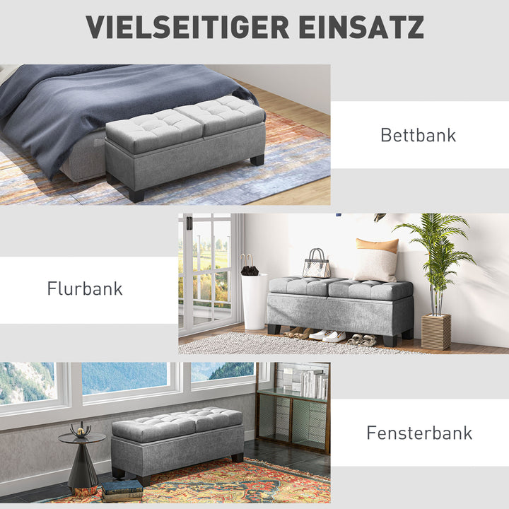 Opbevaringsbænk, polstret bænk med linnedlook, polstret opbevaringsboks, lasteevne op til 180 kg, til entré, soveværelse, stue, 116x41x47 cm, grå
