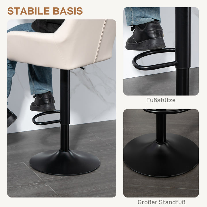 Barstolsæt med 2, retro design, højdejusterbar, kunstlæder, linnedlook, creme + sort