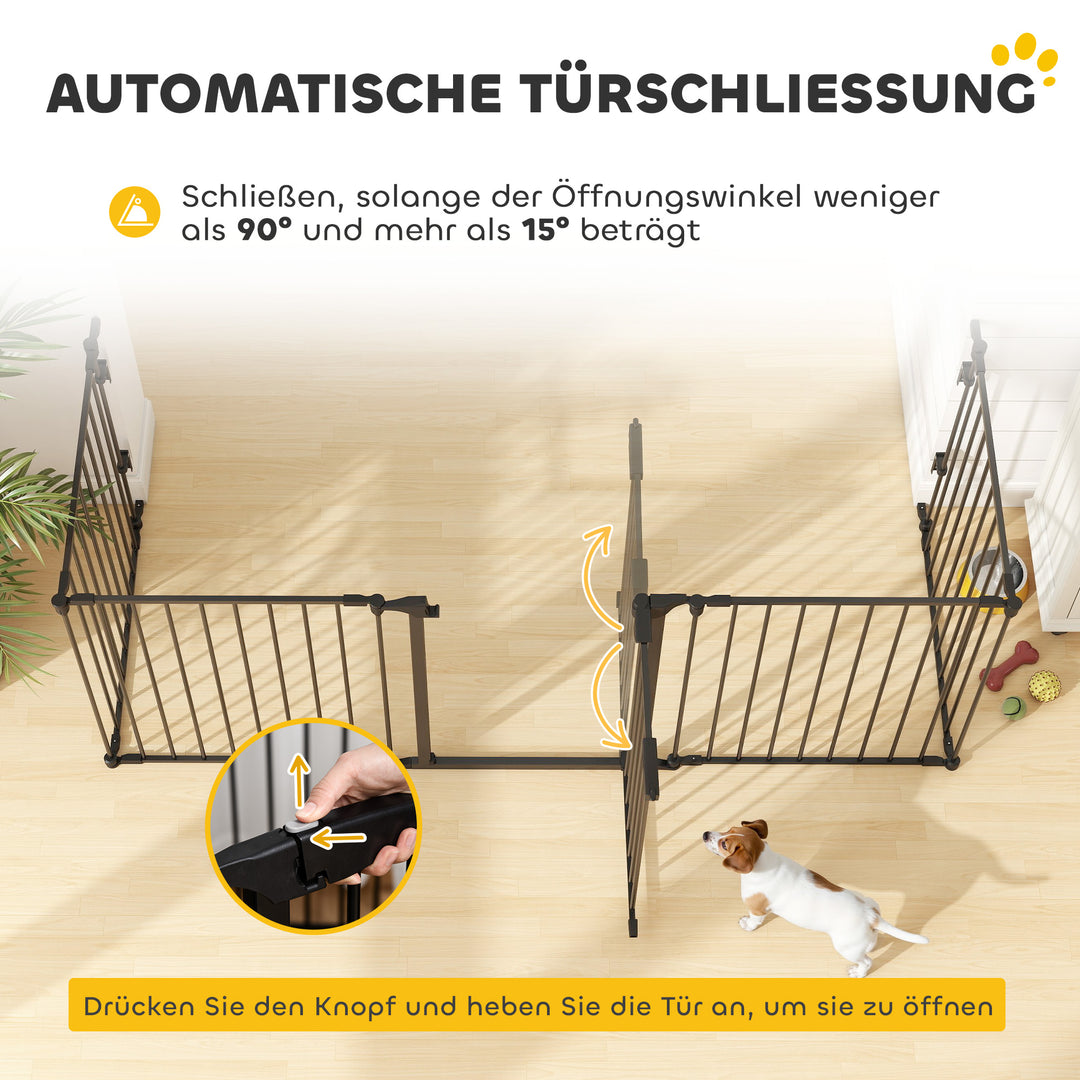 2-i-1 sikkerhedsgitter, kravlegård til kæledyr, sikkerhedsgitter, foldbart, metal, 300 x 3 x 74,5 cm, sort