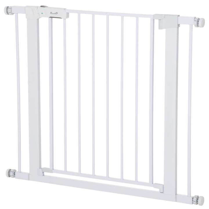 Dørgitter, ingen boring nødvendig, justerbar bredde 75-96 cm, åbning med en hånd, metal, hvid, automatisk lukkende babysikkerhedsgitter