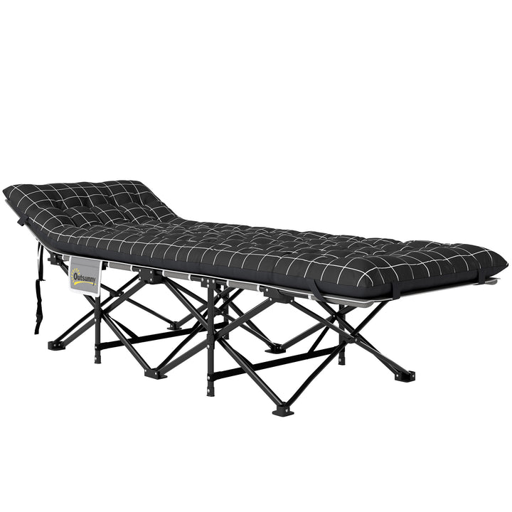 Sammenklappelig campingseng, feltseng med madras, ergonomisk, metalramme, sort