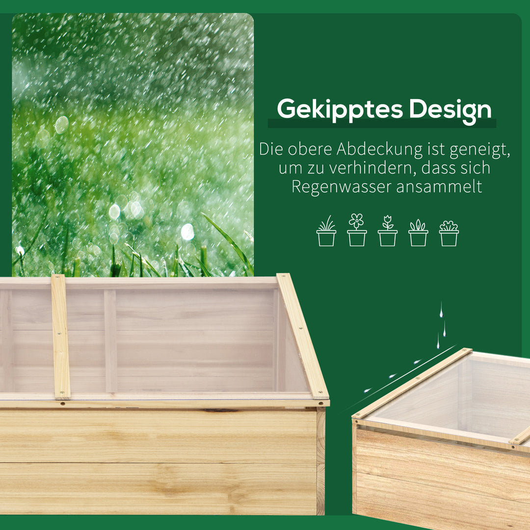 Drivhus i træ med kold ramme, kold rammekasse, drivhus til have og plantesystem til havebalkon, 100 x 50 x 35 cm, naturlig, fyrretræ, pc-plade