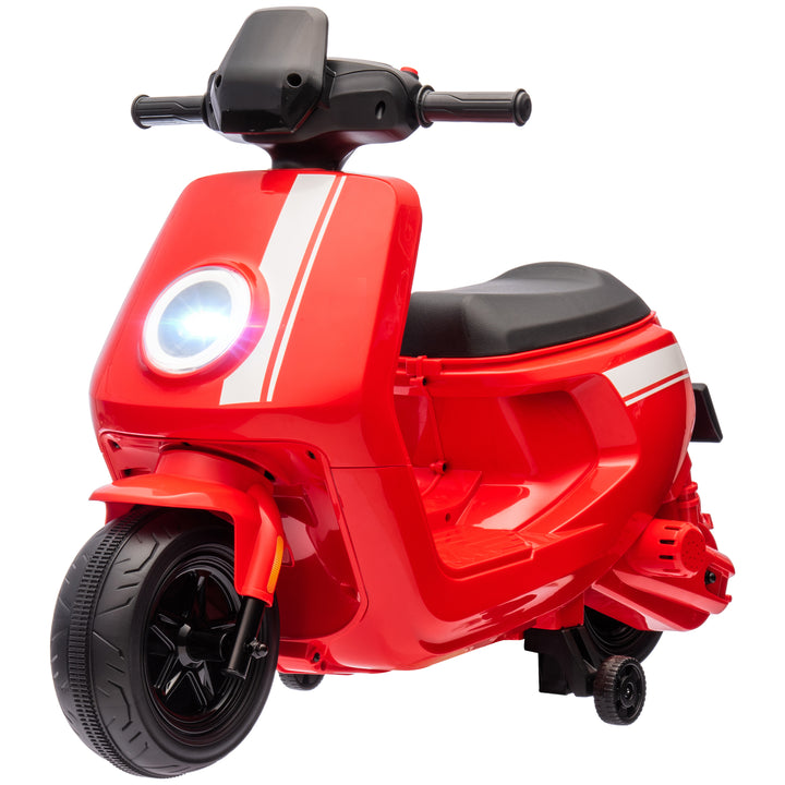 6V elmotorcykel til børn, med forlygte og musik, frem- og bakgear, støttehjul, 18-36 måneder, rød