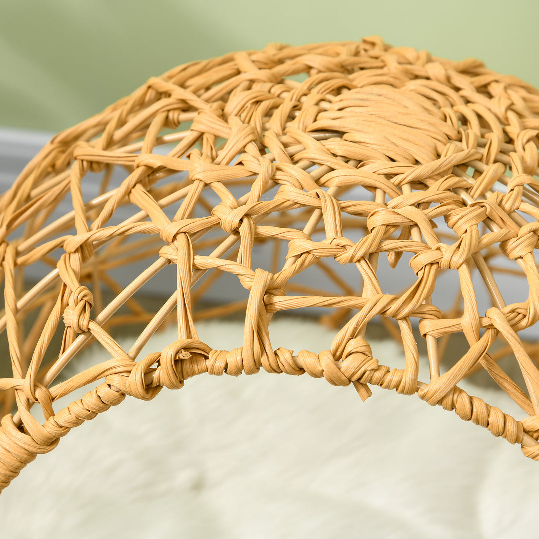 Rattan kattekurv kattehule kattehus katteseng med pude hævet design kæledyrsseng brun 45 x 57h cm