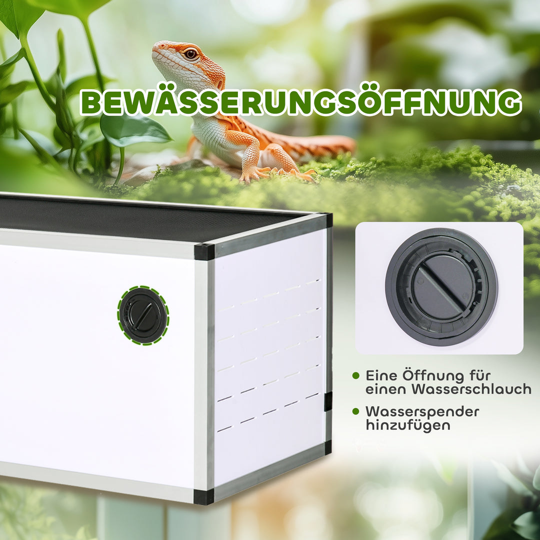 Terrarium lavet af aluminium til krybdyr, padder, spindlere, krybdyravlskasse, netterrarium, hvid + sølv + sort, 120 x 40 x 40 cm