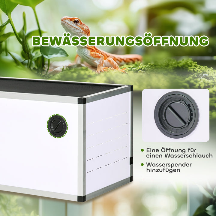 Terrarium lavet af aluminium til krybdyr, padder, spindlere, krybdyravlskasse, netterrarium, hvid + sølv + sort, 120 x 40 x 40 cm