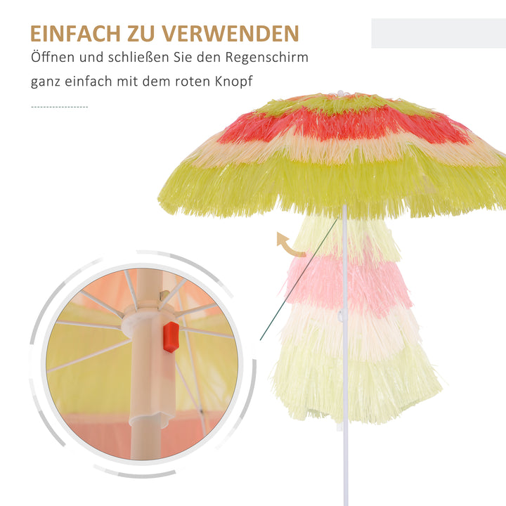 Hawaii-parasol, solskærm, haveparasol, højdejusterbar, vipbar, farverig, Ø160 x 190 cm