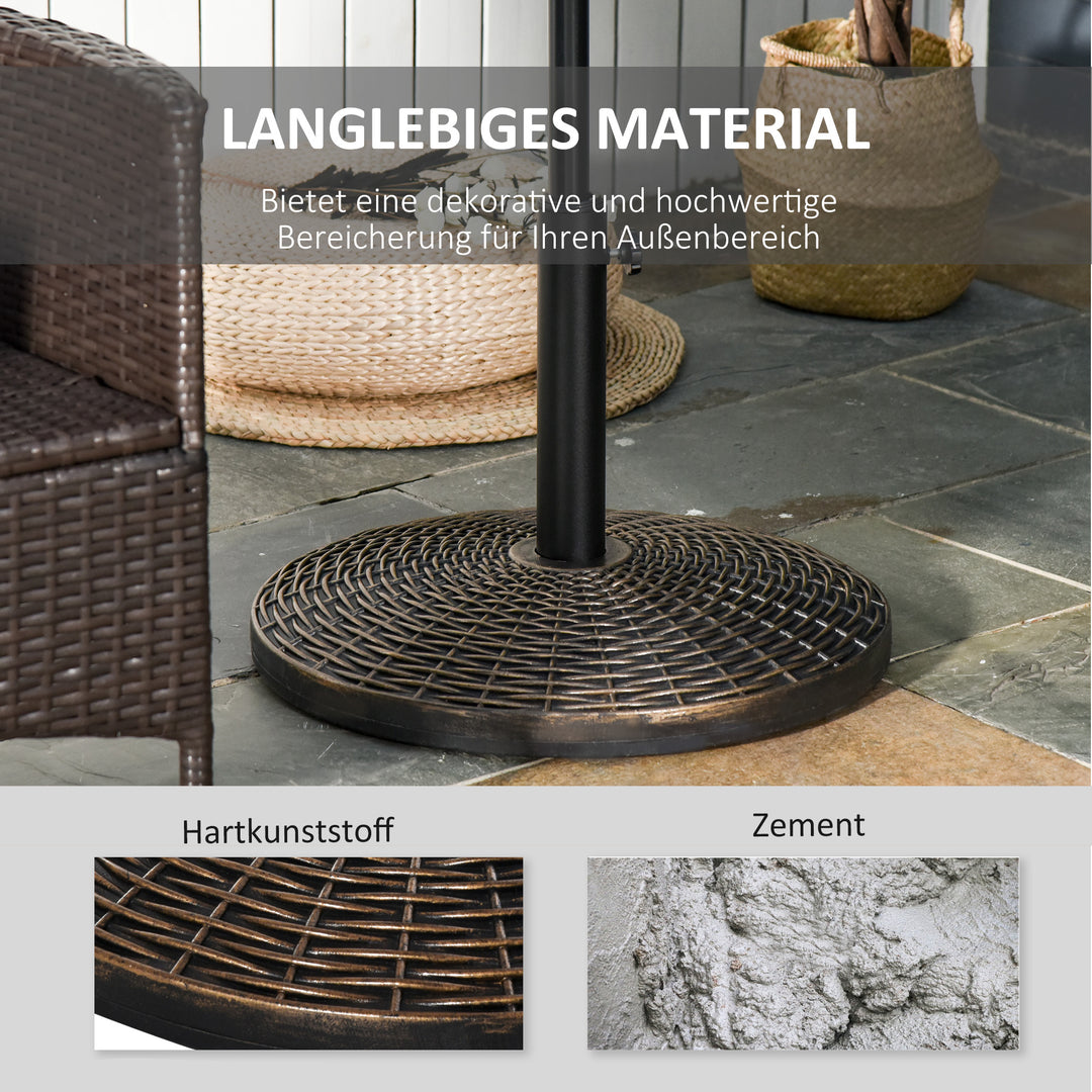 Parasolstativ, paraplyholder, paraplyfod, 25 kg, rattan-look, kurvestativ, paraply Ø35/Ø38/Ø48 mm, plast + cement, antik bronze, Ø53 x 40 cm