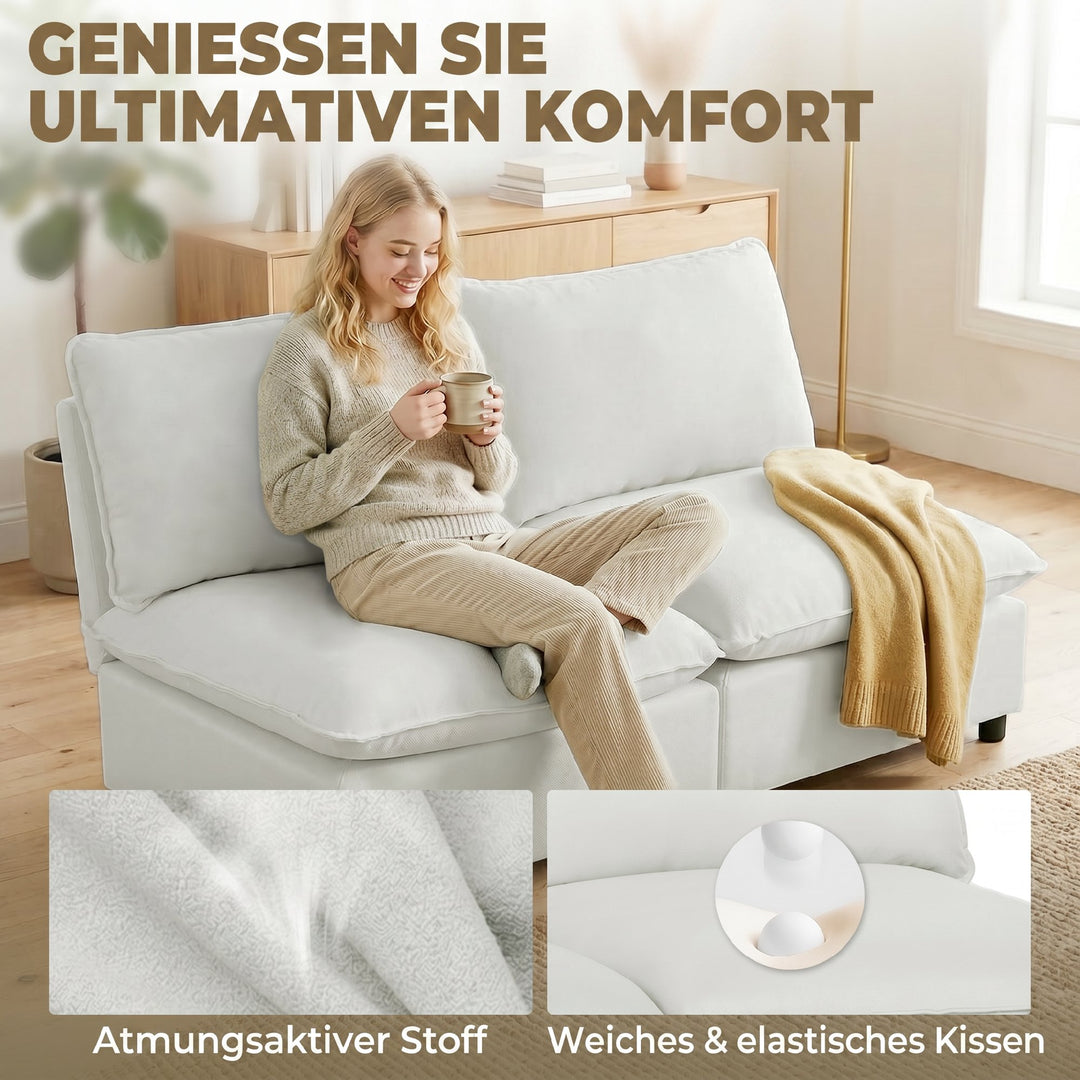 2-personers sofa, 146 cm modulær sofa i kunstlæder med bredt og dybt sæde, tykke hynder, nem montering, grå