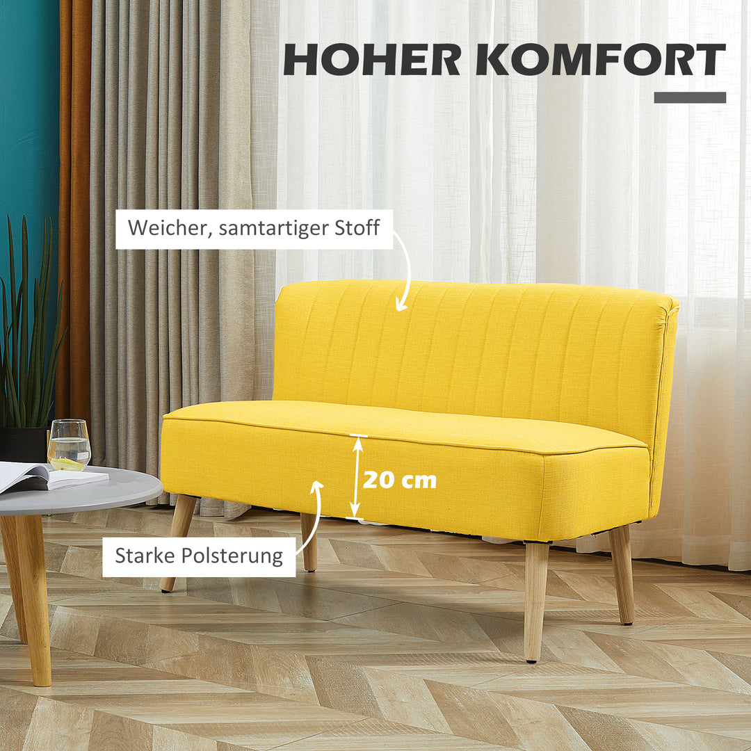 2-Personers sofa, blød polstring, letplejeligt betræk, op til 150 kg, 117 x 56,5 x 77 cm, gul