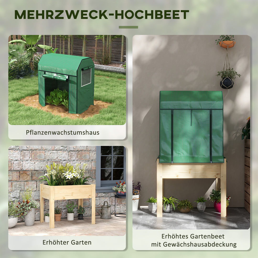 2-I-1 højbed plantekasse koldramme drivhus, 86 cm x 60 cm x 165 cm, naturlig + grøn