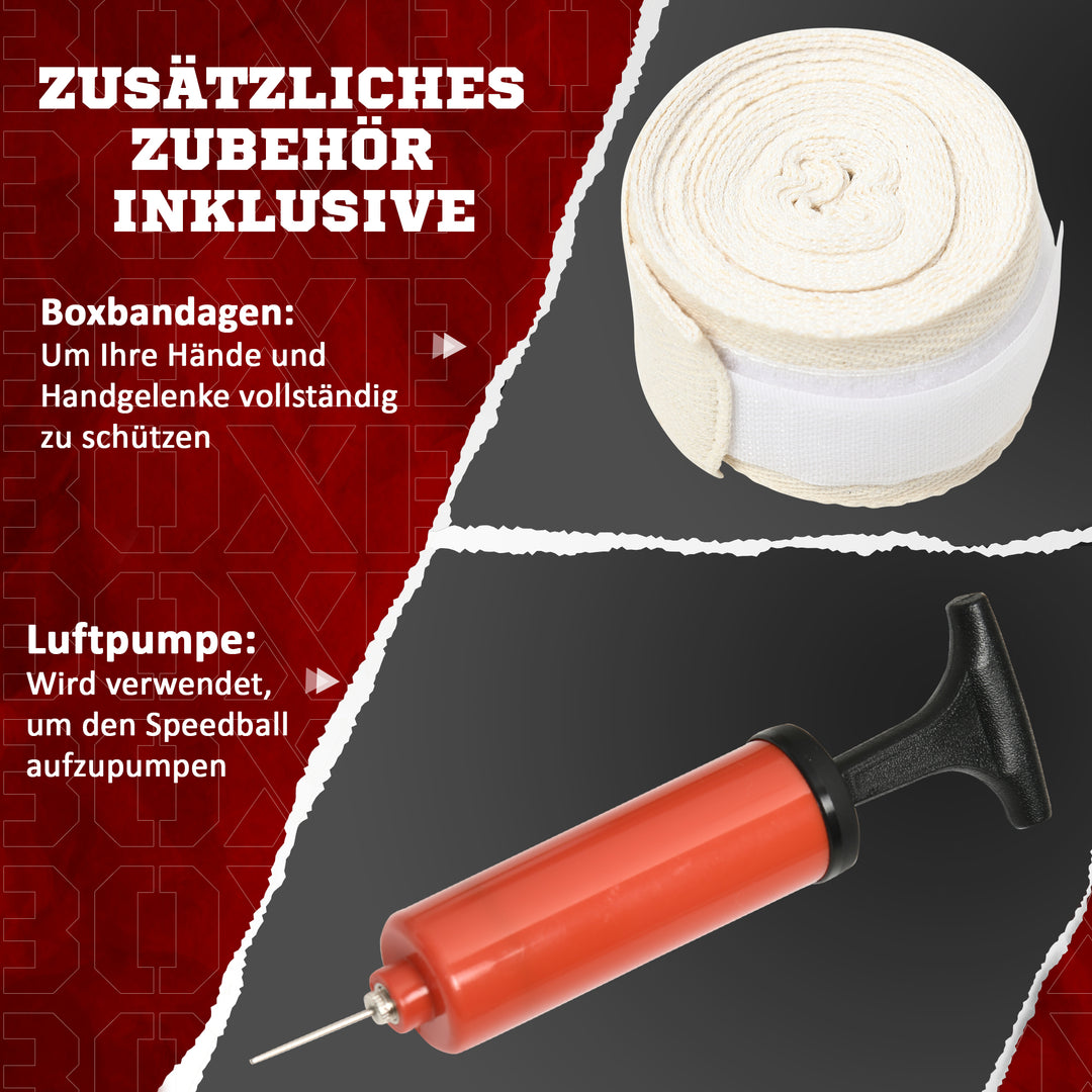 Højdejusterbar boksebold, 360° roterbar, inklusive boksebandager, sort, 80,5 x 48 x 163-205 cm