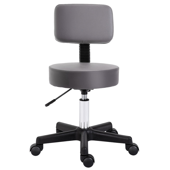 Salonskammel, højdejusterbar, ergonomisk, 360° drejelig, 5 hjul, syntetisk betræk, grå