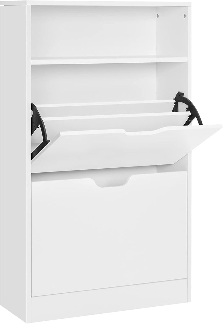 Skoskab med 2 rum, mål 60 x 24 x 102 cm, i hvidt design