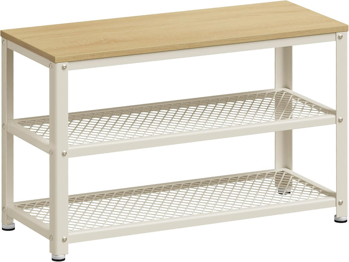 Skobænk med 2 hylder, industrielt design i egetræsbeige og klassisk hvid, 30 x 73 x 45 cm