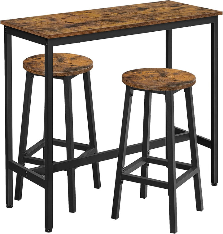 Barbordssæt, køkkenbord med 2 x barstole, industriel design, brun